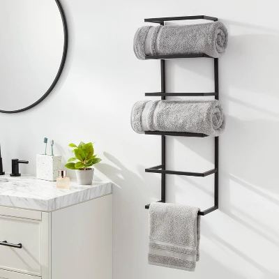 Towel Wall Storage Cabinet Black Metal - Brightroom™ 1 Towel Wall Storage Cabinet Black Metal - Brightroom™