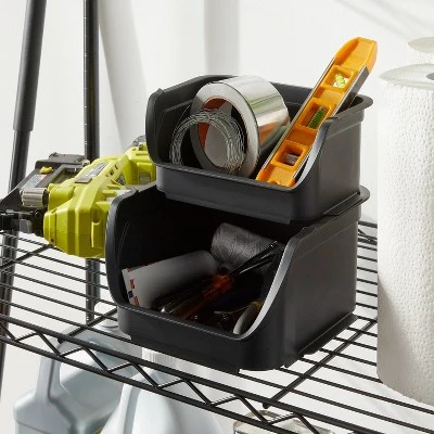 2.3qt Open Front Stackable Storage Bin - Brightroom™: Portable Black Utility Basket, Universal Storage, 4" Height 1 2.3qt Open Front Stackable Storage Bin - Brightroom™: Portable Black Utility Basket, Universal Storage, 4" Height