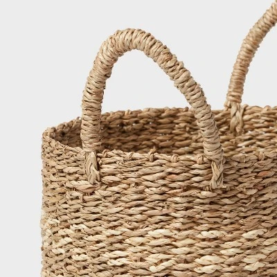 Woven Round Seagrass And Palm Leaf Striped Basket - Brightroom™ 2 Woven Round Seagrass And Palm Leaf Striped Basket - Brightroom™ - Image 2