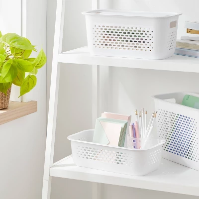 Narrow Small Decorative Plastic Bin White - Brightroom™: Modern Storage With Cut-Out Handles, 13" Cube Compatible 1 Narrow Small Decorative Plastic Bin White - Brightroom™: Modern Storage With Cut-Out Handles, 13" Cube Compatible