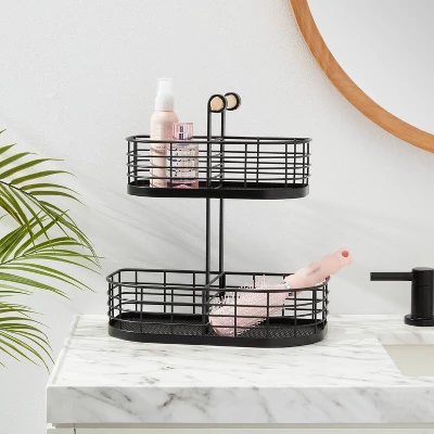 2 Tier Divided Wire Basket With Wood Handle Black - Brightroom™ 1 2 Tier Divided Wire Basket With Wood Handle Black - Brightroom™