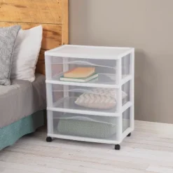 3 Drawer Wide Cart White - Brightroom™: Plastic Storage Drawers, Utility Cart With Casters, Portable Universal Storage -Brightroom Sales GUEST 49fb4447 f537 4868 97af a9c616c3db2e