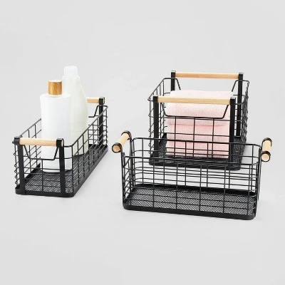 Wire Natural Wood Handles Milk Crate - Brightroom™ 3 Wire Natural Wood Handles Milk Crate - Brightroom™ - Image 3