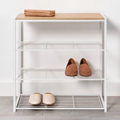 4 Tier Shoe Rack White Metal With Natural Wood - Brightroom™ 1 4 Tier Shoe Rack White Metal With Natural Wood - Brightroom™