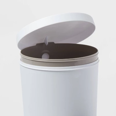 1.6gal Round Step Trash Can - Brightroom™: Compact Pedal-Operated Lid, Small Bathroom Bin, Textured White Finish 2 1.6gal Round Step Trash Can - Brightroom™: Compact Pedal-Operated Lid, Small Bathroom Bin, Textured White Finish - Image 2