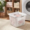 1.5bu Plastic Square Laundry Basket - Brightroom™: Medium White Clothes Hamper With Built-In Handles, Portable Storage