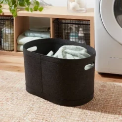 1.5bu Felt Laundry Basket Black - Brightroom™: Heavy Duty Clothes Basket, Polyester, 2 Handles, 3570 Volume