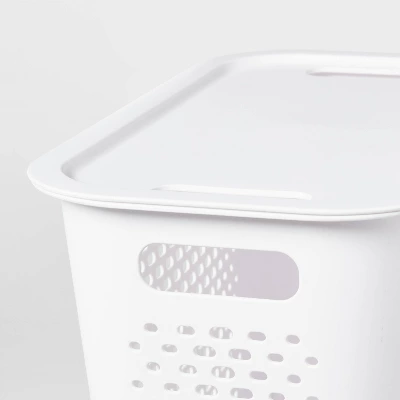 Narrow Large Decorative Plastic Bin White - Brightroom™: Modern Storage With Cut-Out Handles, 13" Cube Compatible 2 Narrow Large Decorative Plastic Bin White - Brightroom™: Modern Storage With Cut-Out Handles, 13" Cube Compatible - Image 2