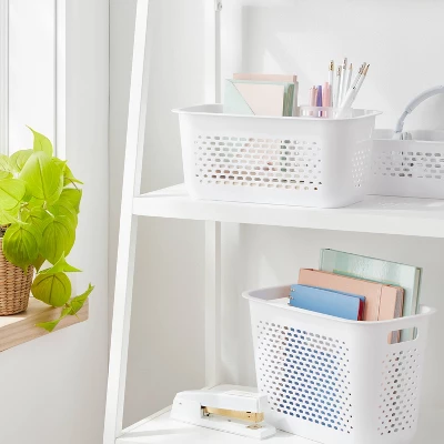 Narrow Medium Decorative Plastic Bin White - Brightroom™: Modern Storage, Cut-Out Handles, 13" Cube Compatible 1 Narrow Medium Decorative Plastic Bin White - Brightroom™: Modern Storage, Cut-Out Handles, 13" Cube Compatible