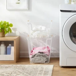 2pk Stacking Wire Laundry Baskets With Wooden Handles - Brightroom™