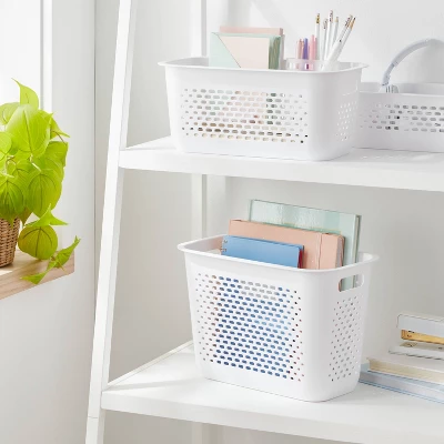 Narrow Large Decorative Plastic Bin White - Brightroom™: Modern Storage With Cut-Out Handles, 13" Cube Compatible 1 Narrow Large Decorative Plastic Bin White - Brightroom™: Modern Storage With Cut-Out Handles, 13" Cube Compatible