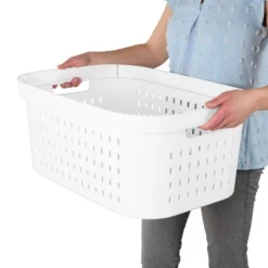 1.5bu Rectangle Modern Laundry Basket - Brightroom™: White Plastic Clothes Basket With Built-In Handles, Medium Size -Brightroom Sales GUEST d6606117 ec93 434a 98af c3a1505ebe2b