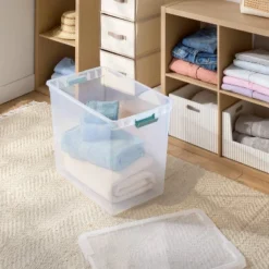 86qt Deep Storage Bin Clear With Latches - Brightroom™