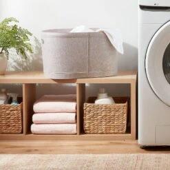 1.5bu Felt Laundry Basket Oatmeal - Brightroom™: Heavy Duty Clothes Basket With Handles, Polyester, 3570 Volume