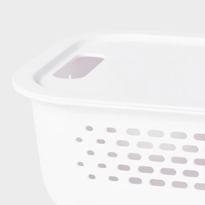 Narrow Small Decorative Plastic Bin White - Brightroom™: Modern Storage With Cut-Out Handles, 13" Cube Compatible 2 Narrow Small Decorative Plastic Bin White - Brightroom™: Modern Storage With Cut-Out Handles, 13" Cube Compatible - Image 2