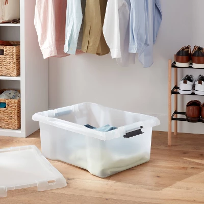 Medium Frosted Latching Storage Box - Brightroom™: Stackable Polypropylene Tote With Lid, 48L Capacity 1 Medium Frosted Latching Storage Box - Brightroom™: Stackable Polypropylene Tote With Lid, 48L Capacity