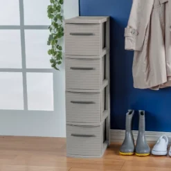 4 Drawer Skinny Tower Dark Gray - Brightroom™: Plastic Storage Drawers, Decorative Organizer, No Assembly Required -Brightroom Sales GUEST f4ab2559 2985 4581 866a ca6b895d797c